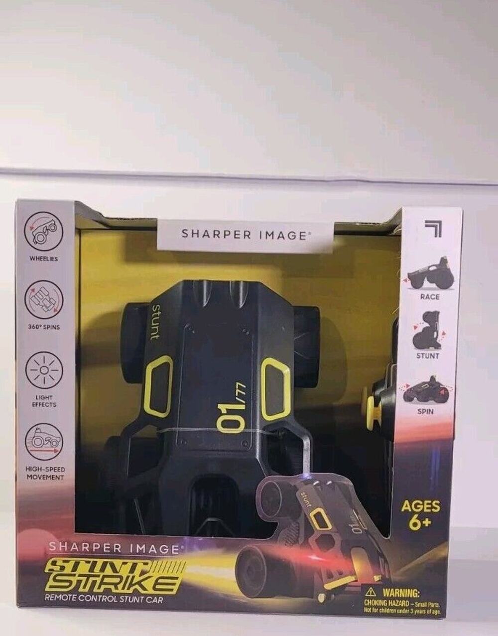 SHARPER IMAGE Stunt Strike Remote Control Stunt Car Spin Black Yellow Trim
